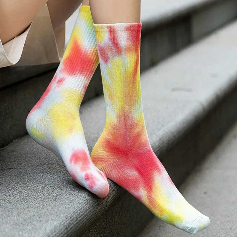 New tie dye couple socks hip-hop solid color mens and womens street trend socks comfortable and breathable X250319