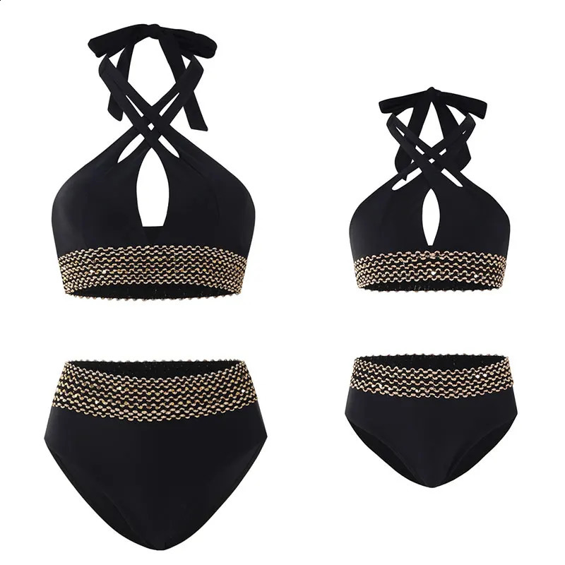 Mother Kids Girls Swimsuit Swimming Clothing Women Beach Bikini Bathing Suit Family Matching Swimwear Mummy Daughter Beachwear 250319