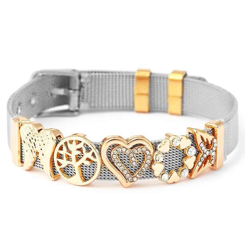 10mm Hollow out Love Heart Beads Charm Bracelets DIY Stainless Steel Mesh Keeper Bracelets Pulseras Mujer For Women Men Jewelry