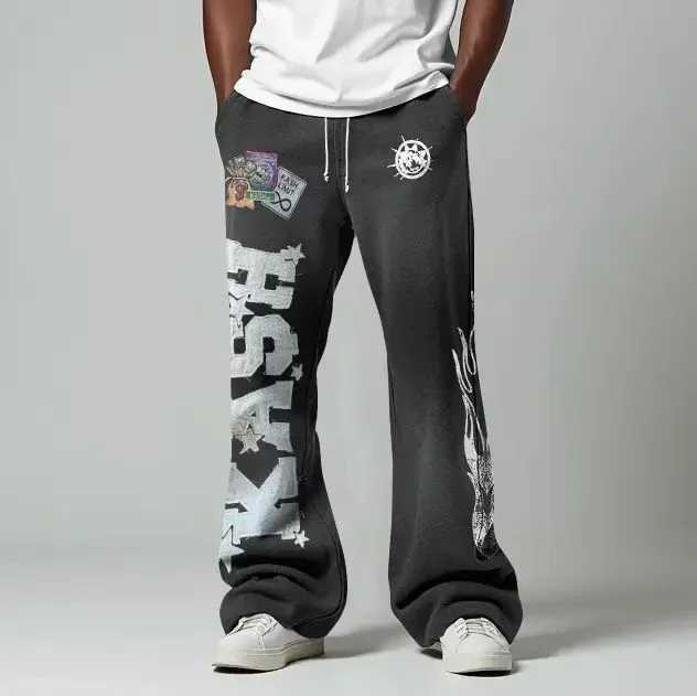 Y2K Pants Double Layer Design Baggy Elastic Waist Jogging Casual Pants Streetwear Gothic Hip Hop Letter Patch Vintage Sweatpants X250319