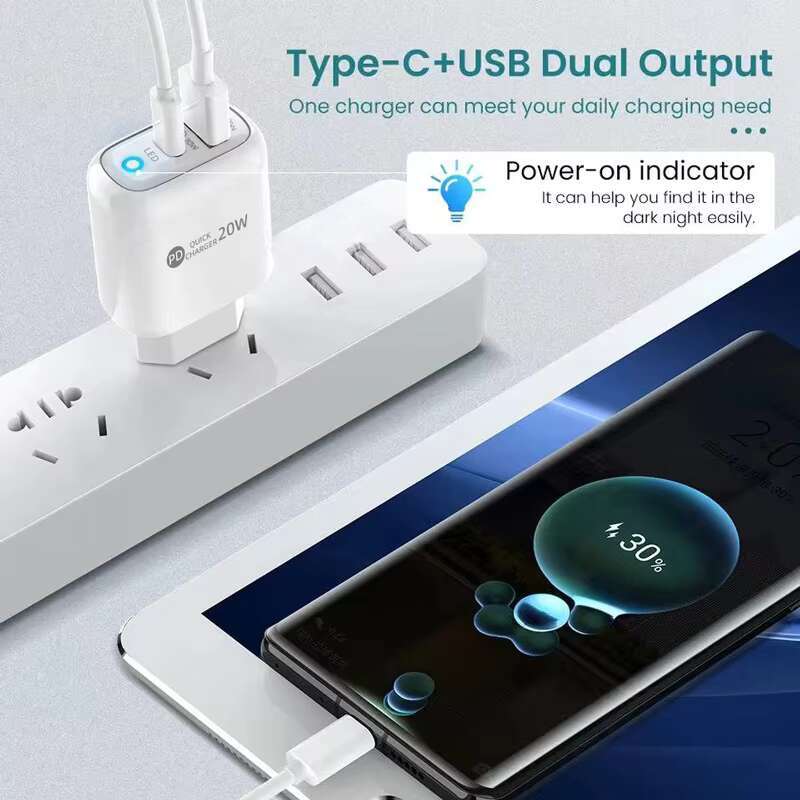 Unionup USB 20W Type C Charging Wall Adapter for iPhone Samsung PD QC3.0 Mobile Phone Fast Charger
