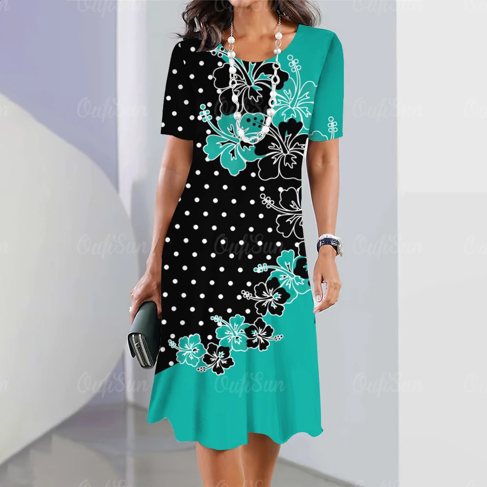 Vintage Womens Dresses Floral Patchwork Printed Elegant Casual Short Sleeve Dress Y2k Loose Oversized Fashion Dress 250319