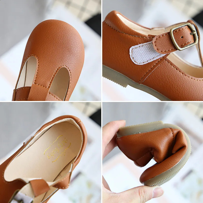 Spring and autumn childrens shoes with leather straps girls boys non slip Mary Janes baby buckle strap apartment 250319