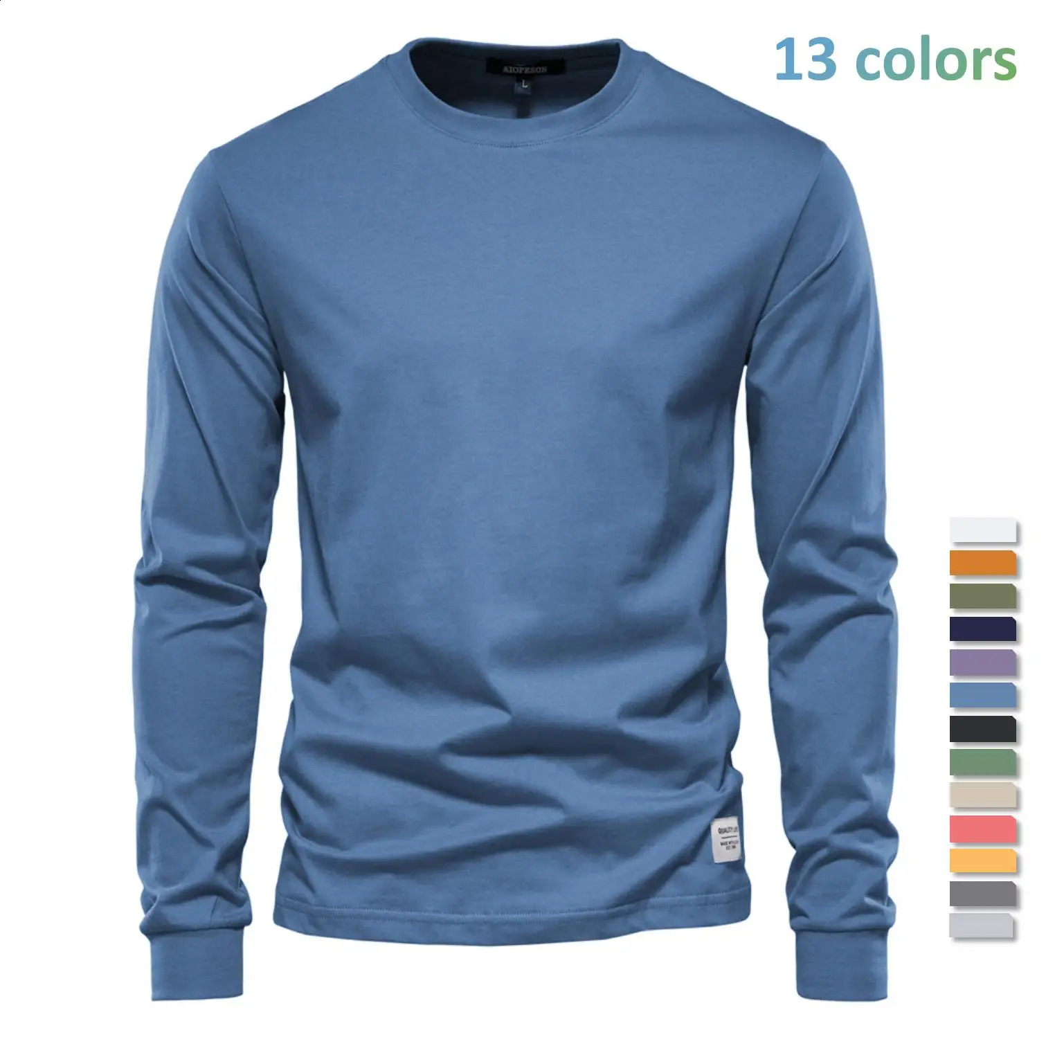 AIOPESON Solid Color Cotton T Shirt Men Casual Oneck Long Sleeved Mens Tshirts Spring Autumn High Quality Basic Tshirt 250317