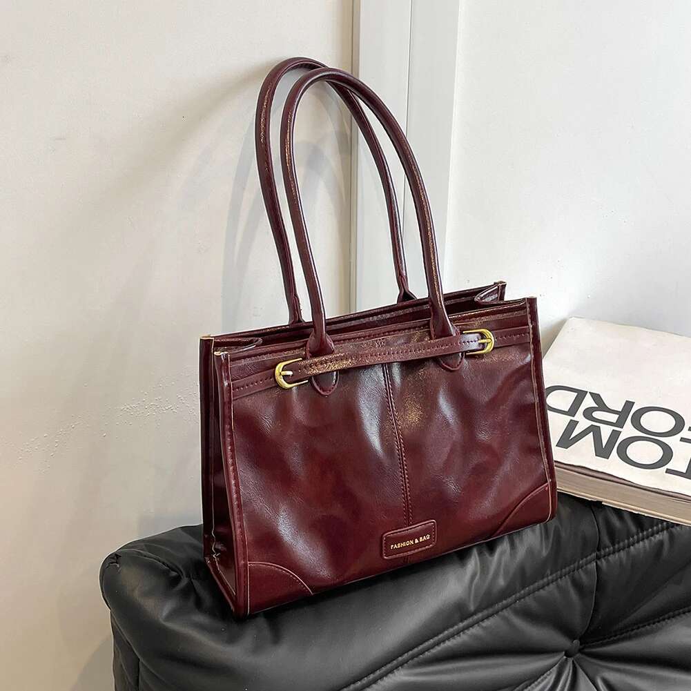 Designer Women PU Leather Shoulder Trendy Red Tote Bags Clutch Handbag For Work Commuter Bag