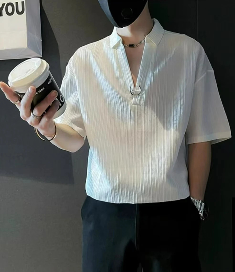 Summer mens polo shirt affordable Breeoled short sleeved shirt trending American V-neck T-shirt 250317