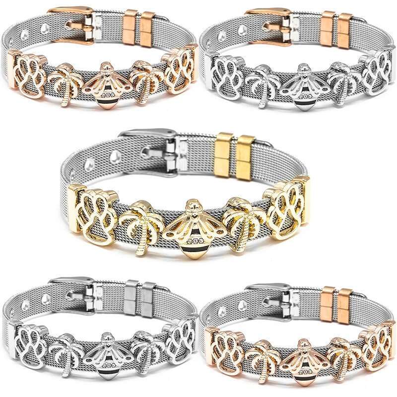 10mm Stainless Steel Mesh Bracelets Original Bees Dog Paw Beads Charm Keeper Bracelets Bangles For Women Fashion Jewelry Gift