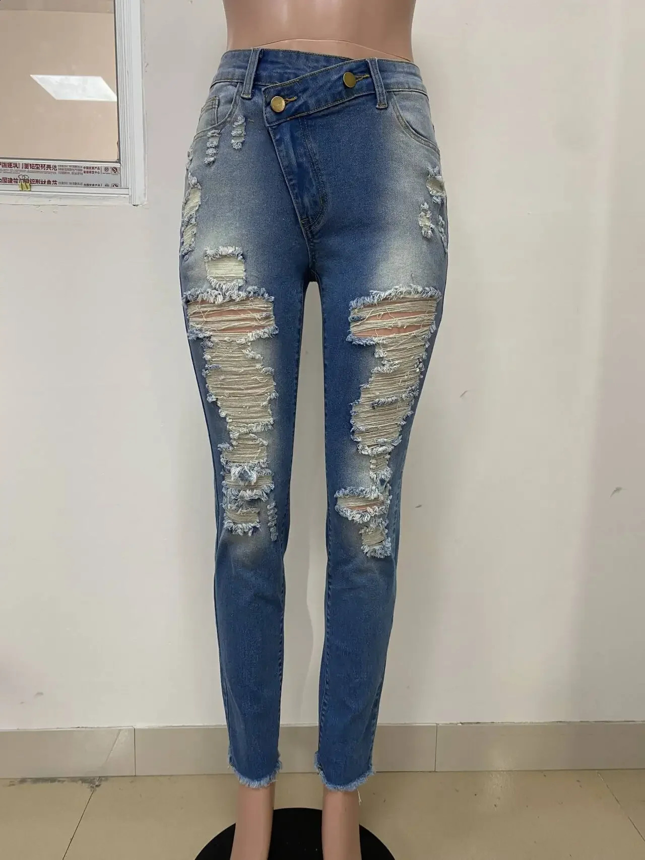 CM. YAYA jeans womens retro sexy hole hollow jeans cracked pencil pants street tight high waisted womens pants 250314