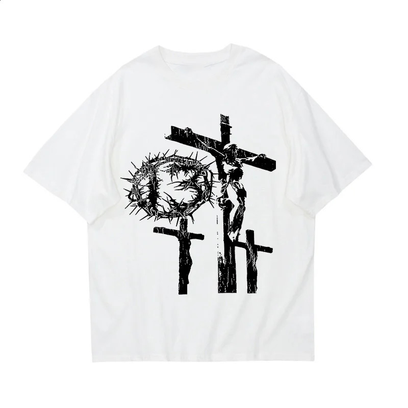 Street clothing Y2K pure cotton Tshirt Harajuku graphic printing oversized punk short sleeved rock gothic retro top hiphop fashion 250318