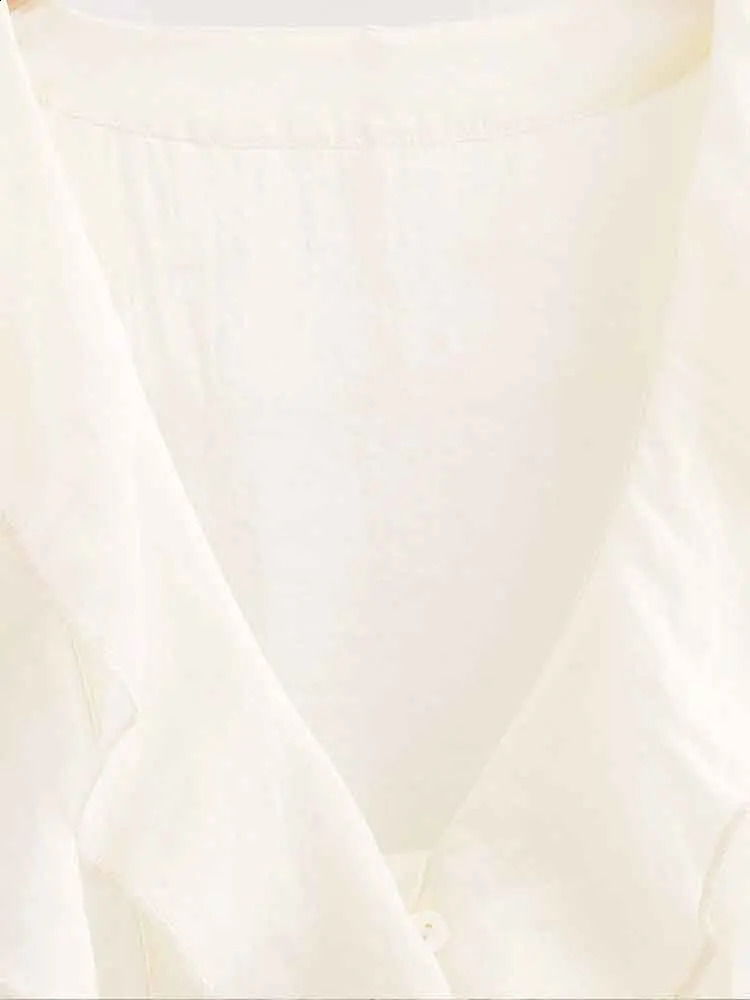 European style womens fashion versatile simple sweet loose Vneck layered decorative ruffle white shirt 250319