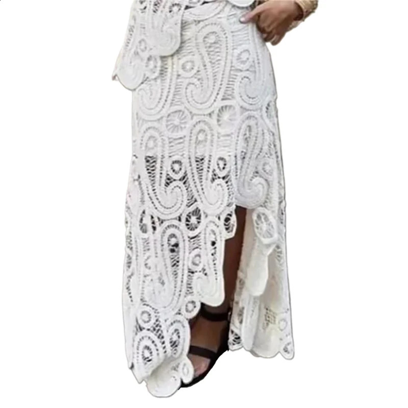 Crochet Knitted Asymmetric Top and Skirt Set for Womens Fashion Elegant Lining Skirt Womens Fashion Set 250318
