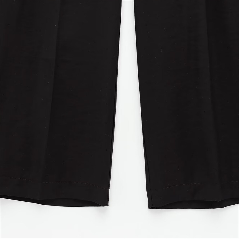 2025 Spring/Summer New Casual Women's Clothing Fashion Simple and Versatile Wide Leg Pants Button Pocket Wrinkle Decoration