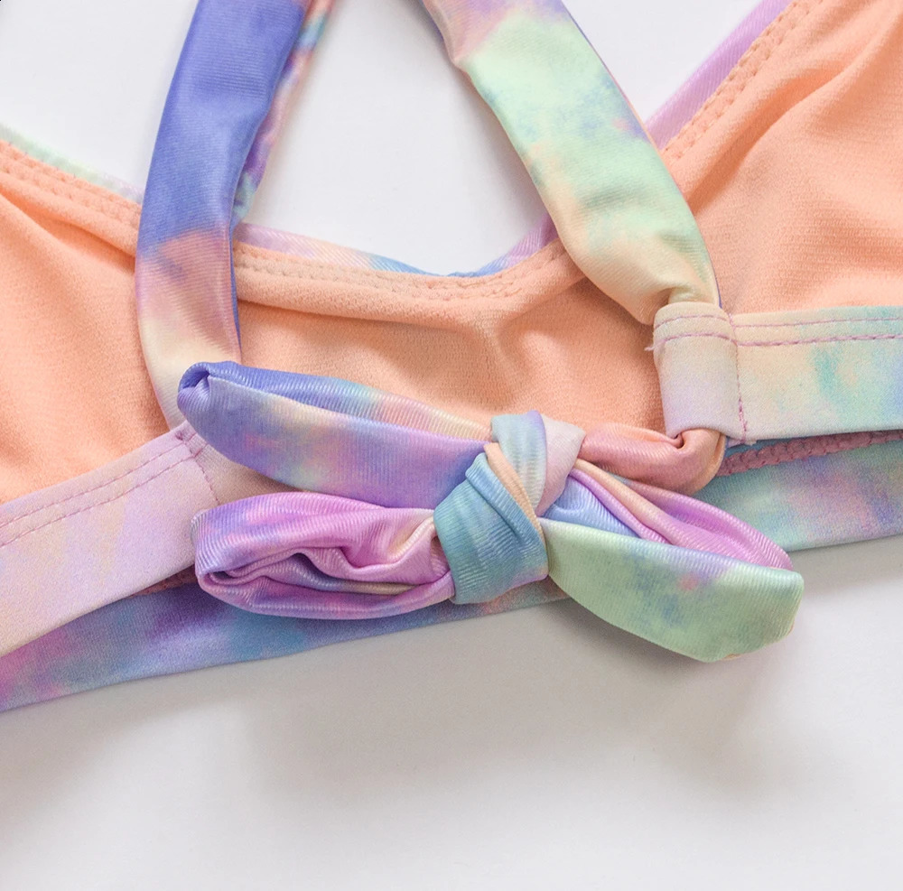 Teenage girl bandage bikini set tie dye print summer childrens swimsuit student twopiece 250319