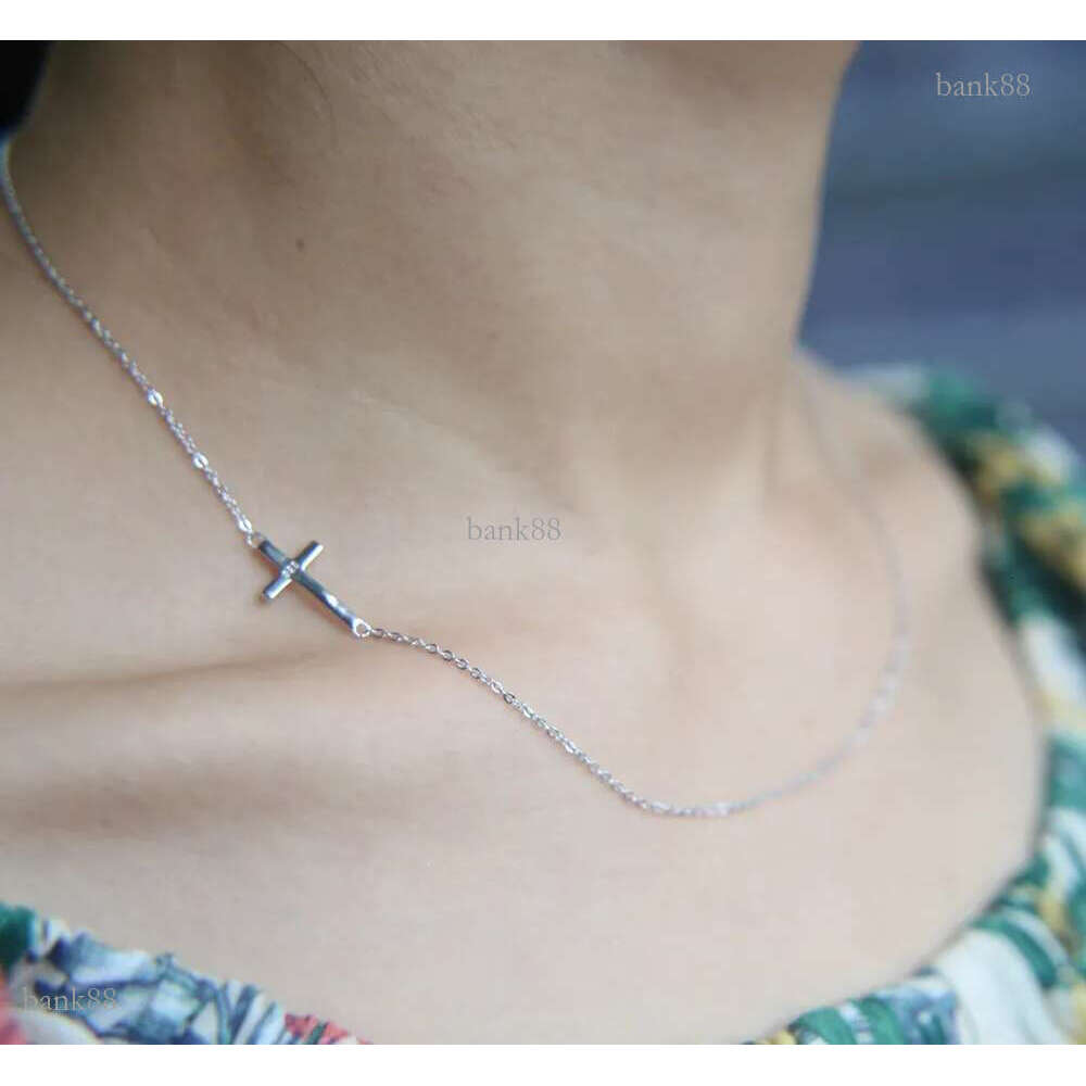 classic sideway cross necklace 925 sterling silver dainty chain Simple minimal cross charm delicate women girl chains