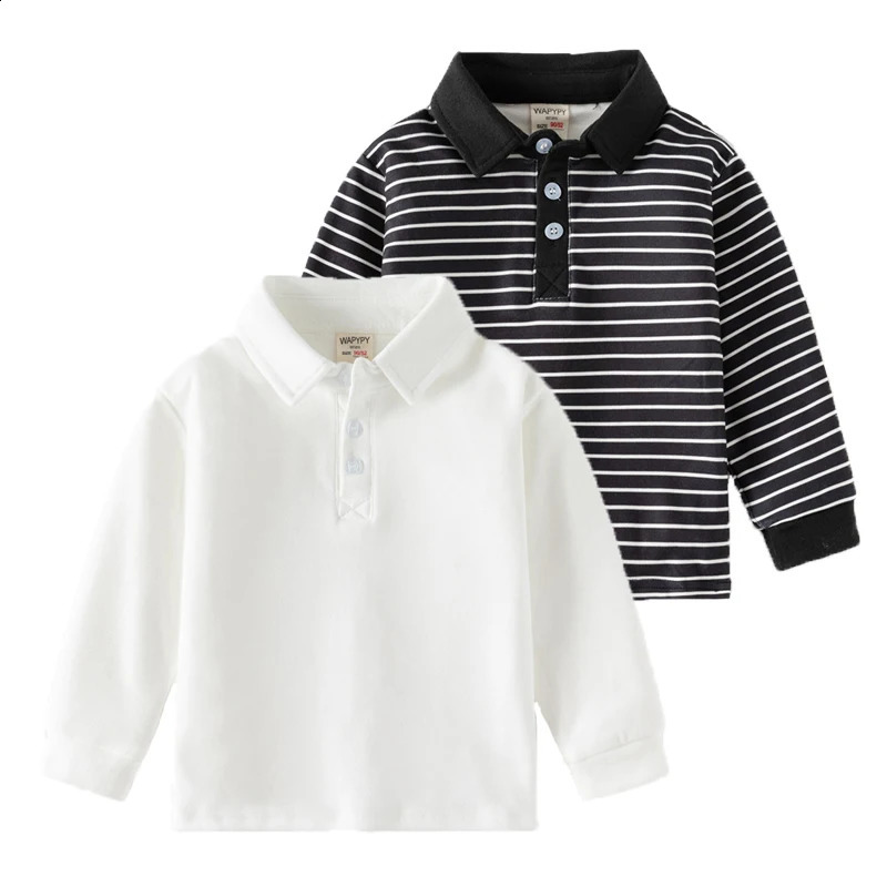 2-6 Y Childrens Solid Color POLO Shirt Boy Handsome Fashion Sports Long Sleeve Sweatshirts Girl Casual Cotton Tops Kids Clothes 250319