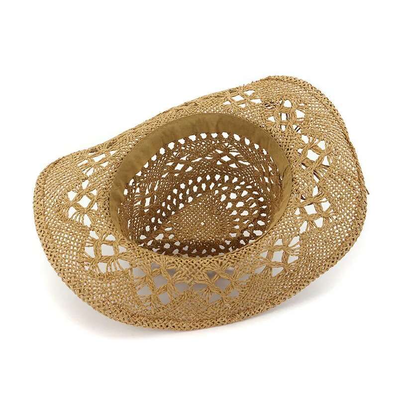 Fashion Hollowed Handmade Cowboy Straw Hat Women Men Summer Outdoor Travel Beach Hats Unisex Solid Western Sunshade Cap