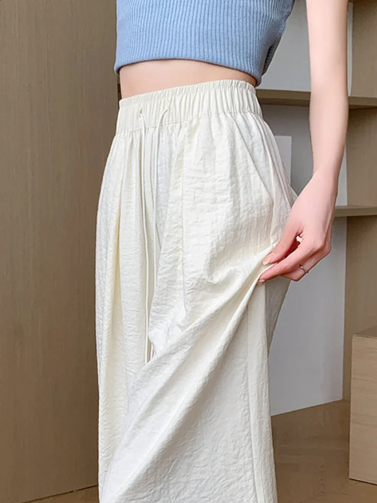 Korean Style Loose Casual Pants Spring and Summer Straight Trousers Simple Comfort Elastic Waist Wide Leg Women 250318