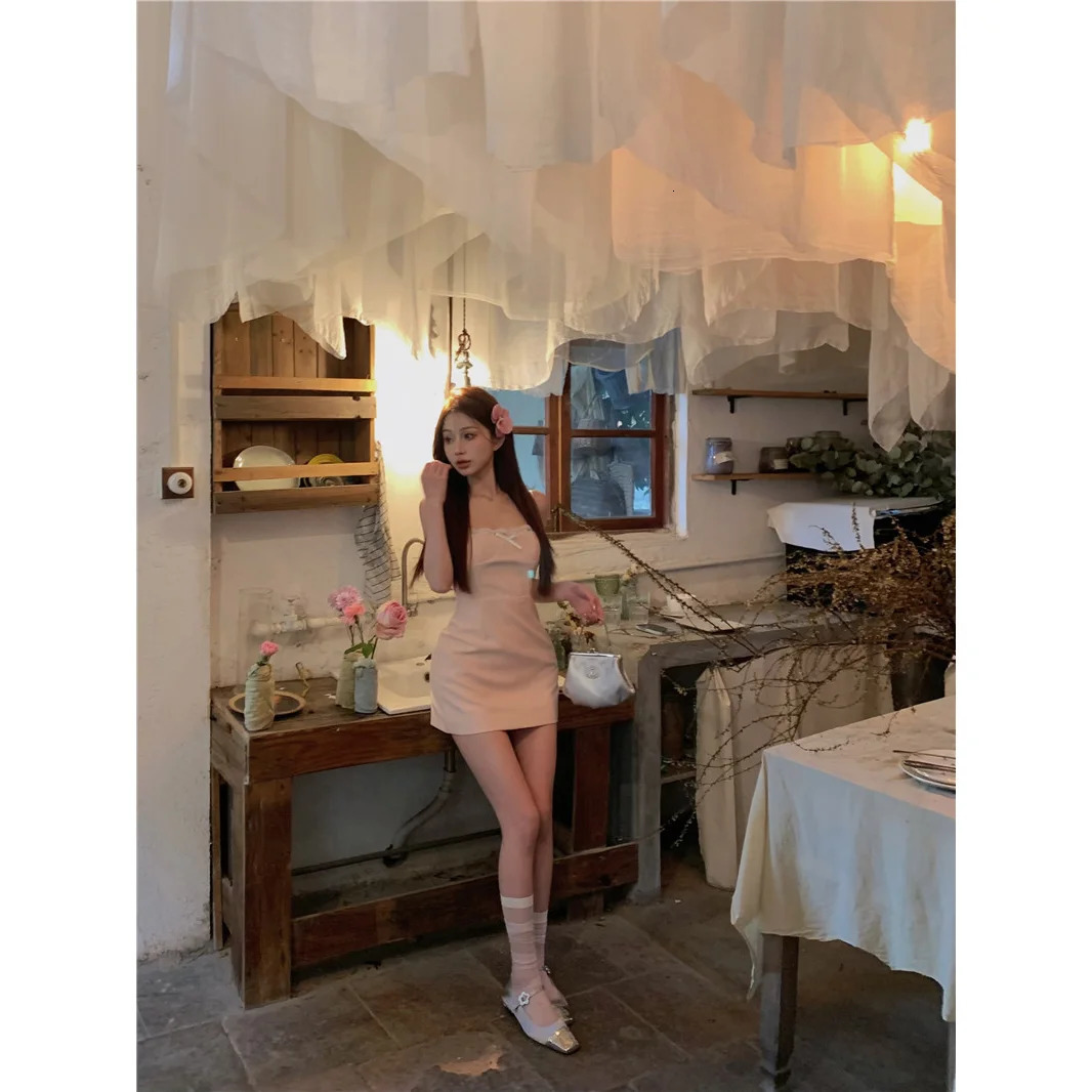 Lace bow hanging dress suitable for womens waist embrace and weight loss 250314