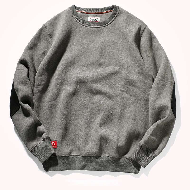 Add Cashmere Sweater Men's Round Neck Pullover Tide Autumn And Winter Thick Retro Elbow Patch Slim Versatile Sports Jacket