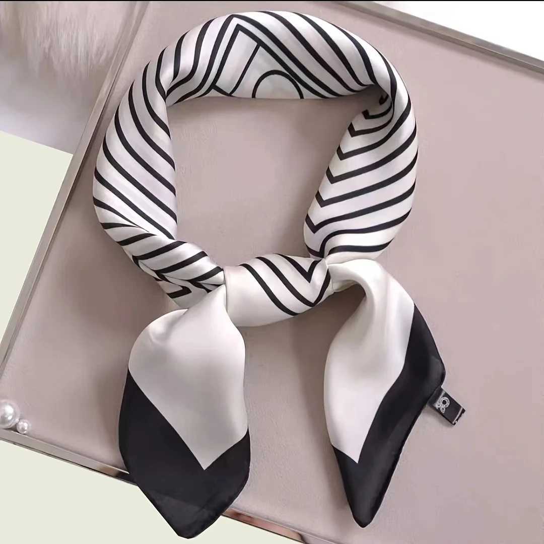 Luxury silk scarf with black and white striped packaging suitable for warm Mtifunction silk touch collar X250319