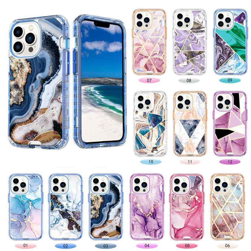 Marble Phone Cases for iPhone 16 Pro Max 15 14 13 12 Mini 11 XR 7 Plus 3in1 Heavy Duty Shockproof Protection Cover