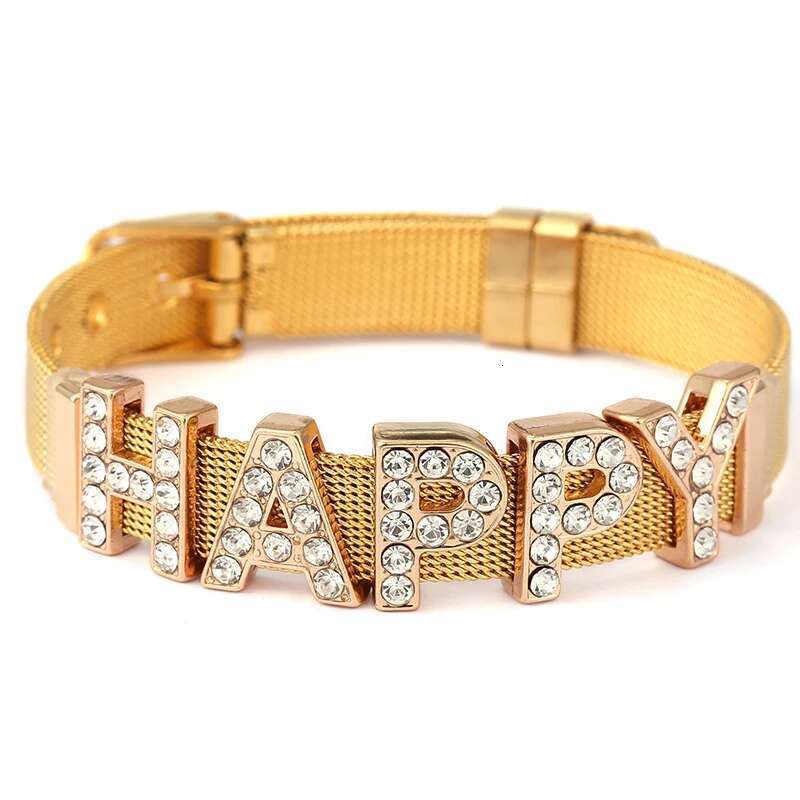 10mm Crystal HAPPY Beads Charm Bracelets DIY Mesh Keeper Bracelets Bangle Pulseras Mujer For Women Men Best Fashion Jewelry Gift