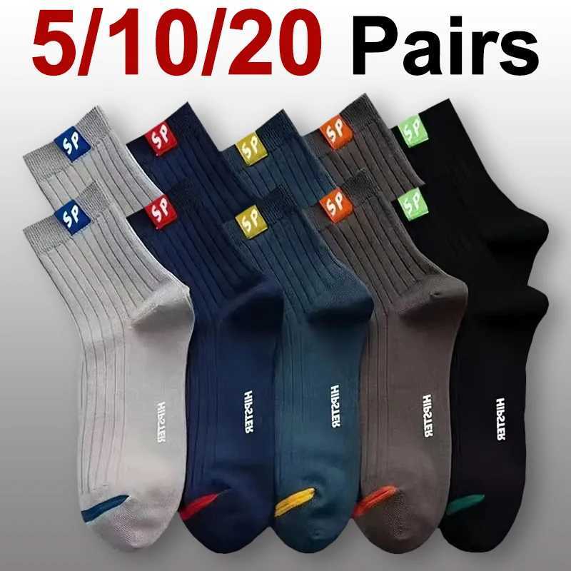 5/10/20 Pairs Men Letter Pattern Crew Socks Sweat Absorbing Odor Proof Soft Comfortable Breathable Casual and Neutral Socks X250319