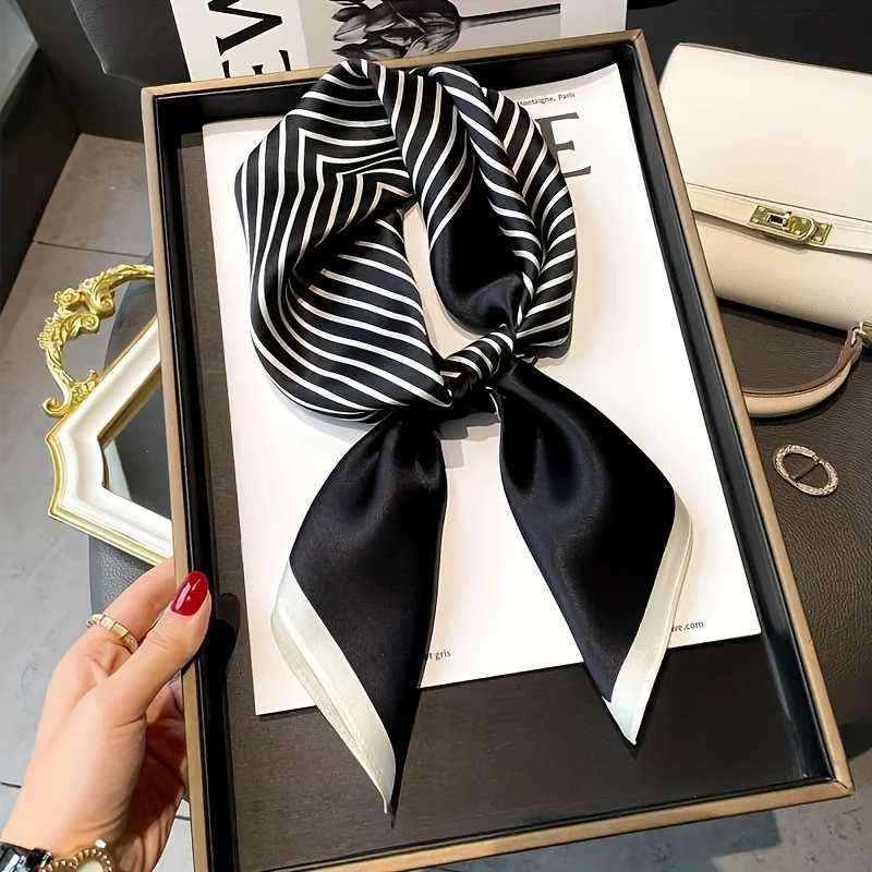 Fashion Stripes Satin Neckerchief Luxury Ladies Imitation Silk Square Scarf Breathable Bandana Wrap Wens Bandana X250319