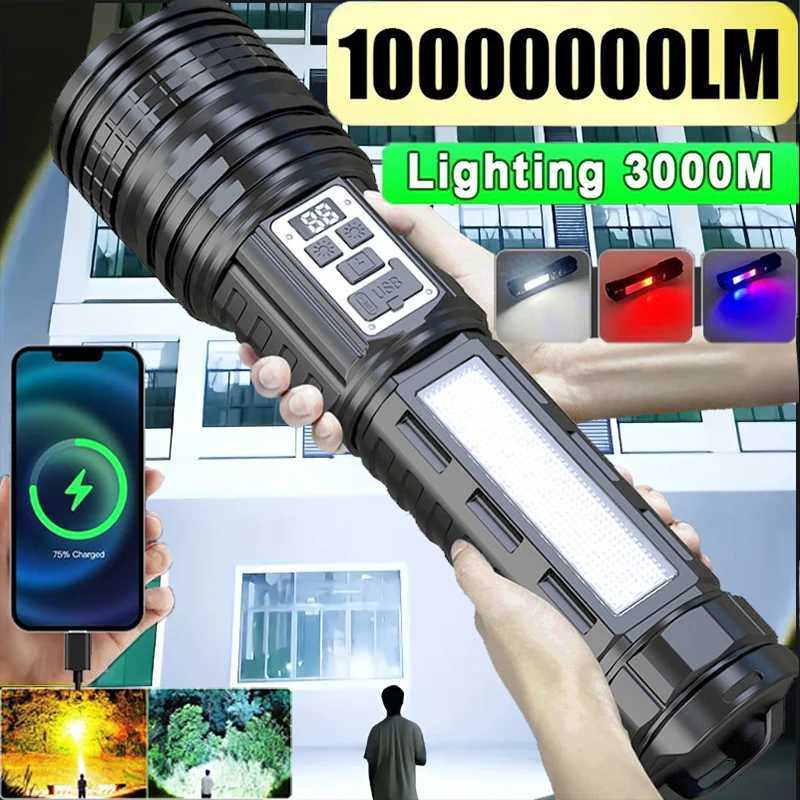 Super Big Flashlight USB Rechargeab Most Strong D Flash Light Long Range Torch Zoom Outdoor with digital power display W250319