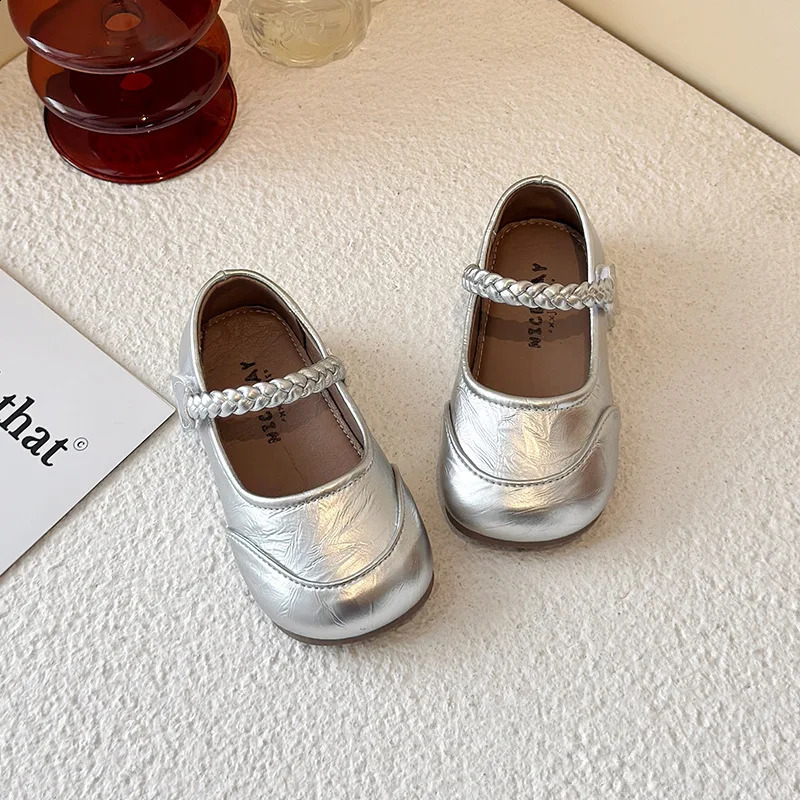 Spring Children Leather Shoes for Girls Fashion Korean Style Soft Antislippery Versatile Chic Ballet Elegant Flats 250319