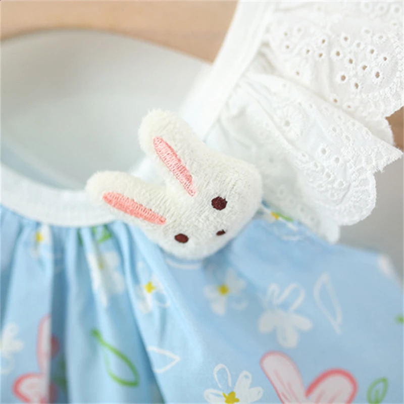 Summer baby clothing set with cute bunny flower print blue top and shorts 2 pieces of girl 250319