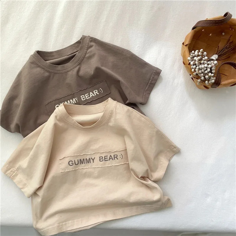 Children Letter Printed T-shirt Kids Loose Casual Boy Short Sleeves Tops Baby Girl Cotton Tees Infant T-shirt Sport Clothes 250319
