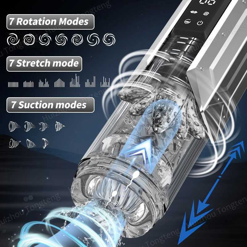 Telescopic rotating masturbation cup sucking penis pump pocket cat oral sex toy stroke piston automatic male masturbationXJ250319