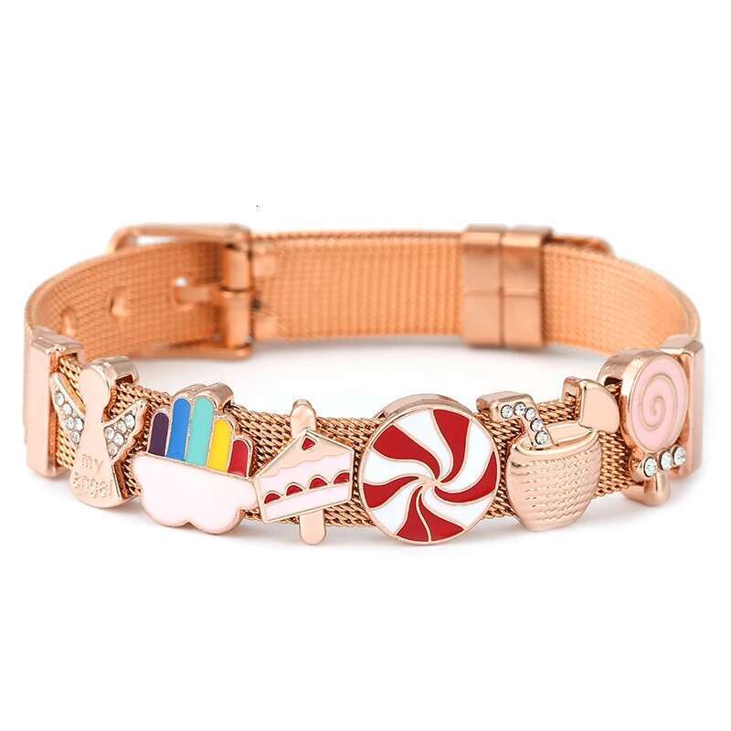 DIY 10mm Adjustable Stainless Steel Mesh Bracelet With Feet Coconut Tree Beads Charm Brand Bracelet For Women Men Jewelry Gift