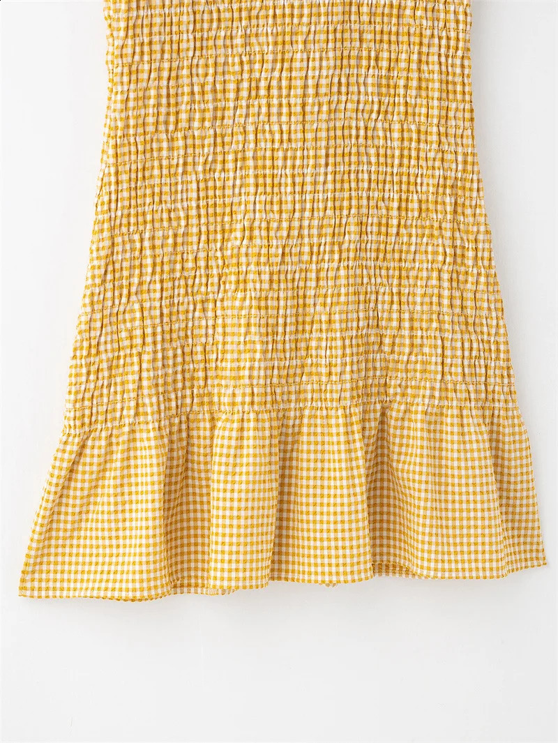 Yellow plain mini dress single chest ultrathin womens 2025 re export collar short sleeved casual summer 250319
