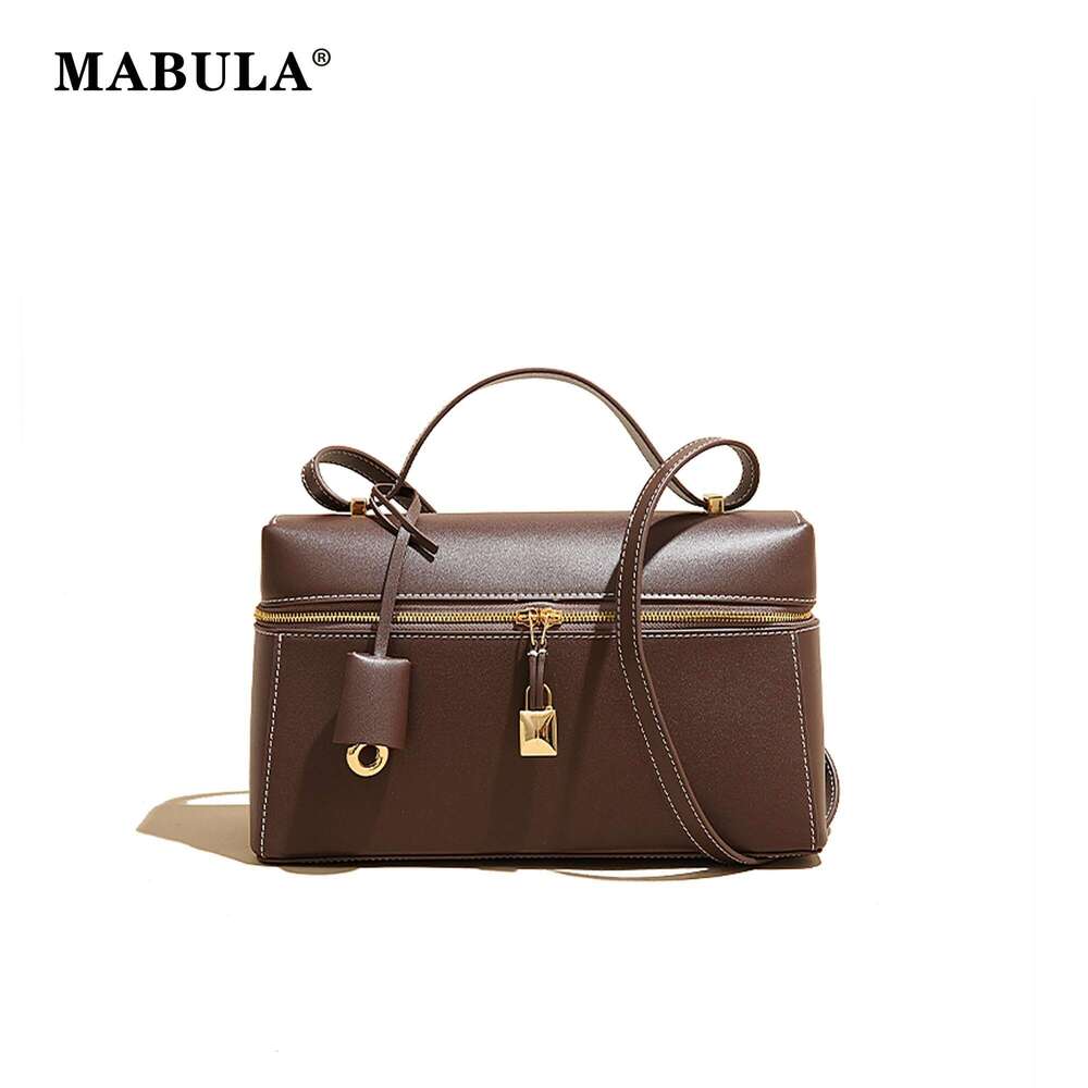 MABULA Vintage Cow Box Female Chic Large Capacity Single Shoulder Bag Genuine Leather Messenger Bags Handbags
