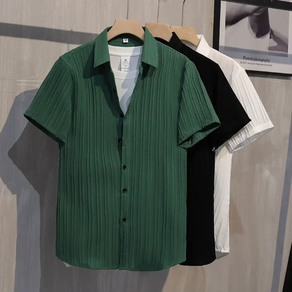 Collar mens summer shirt short sleeved lightweight casual shirt striped Korean style top cool 250317