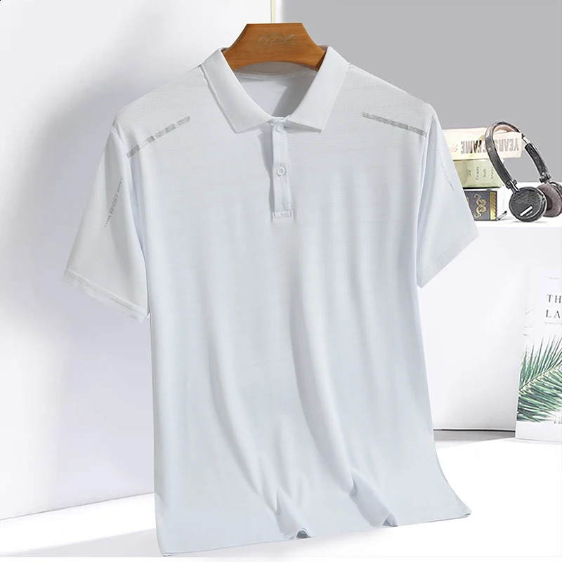Summer Silk Polo Top Short Sleeve Polo Neck Quick Drying Sweatshirt Fashionable Slimming Breathable T-shirt 250318