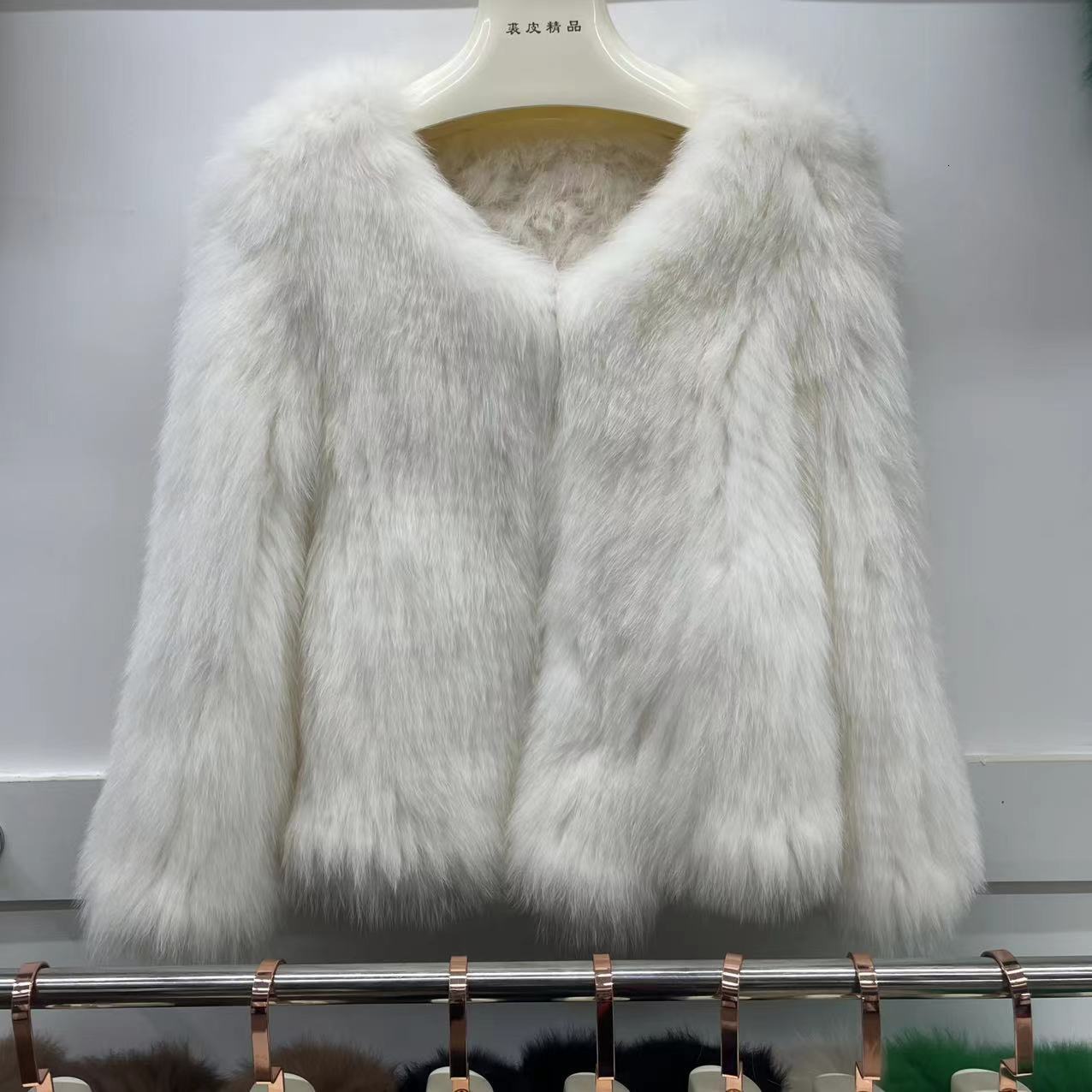 Tiktok same style fox knitting coat women's short fur double-sided V-neck real wool thickened