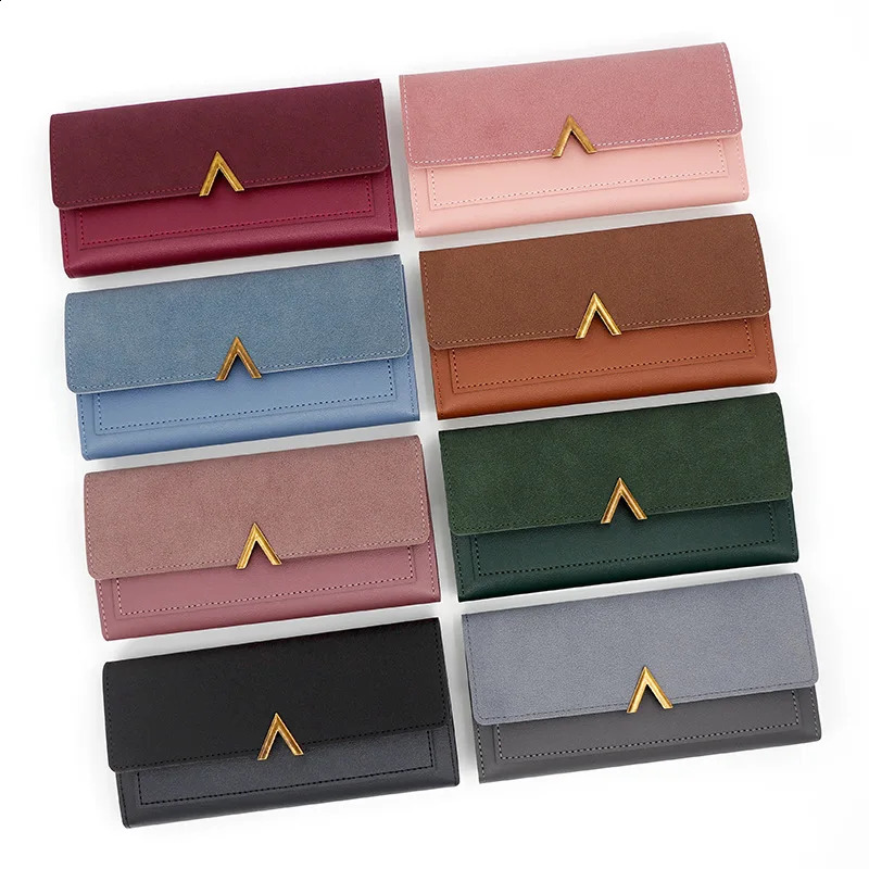 Korean version womens long V-shaped buckle three fold womens wallet handheld bag card exchange bag 250318