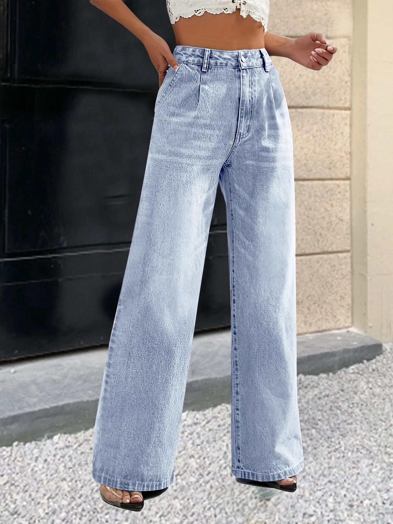 Womens Cross European and American Style Lightweight Blue Jeans Straight Pants Casual Slimming Competition 250317