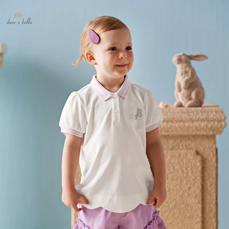 Dave Bella Kids Girls Summer Polo Shirts Short Sleeve Cotton Breathable T Shirt Casual Baby Boys Sport Shirts DB2240424 250319