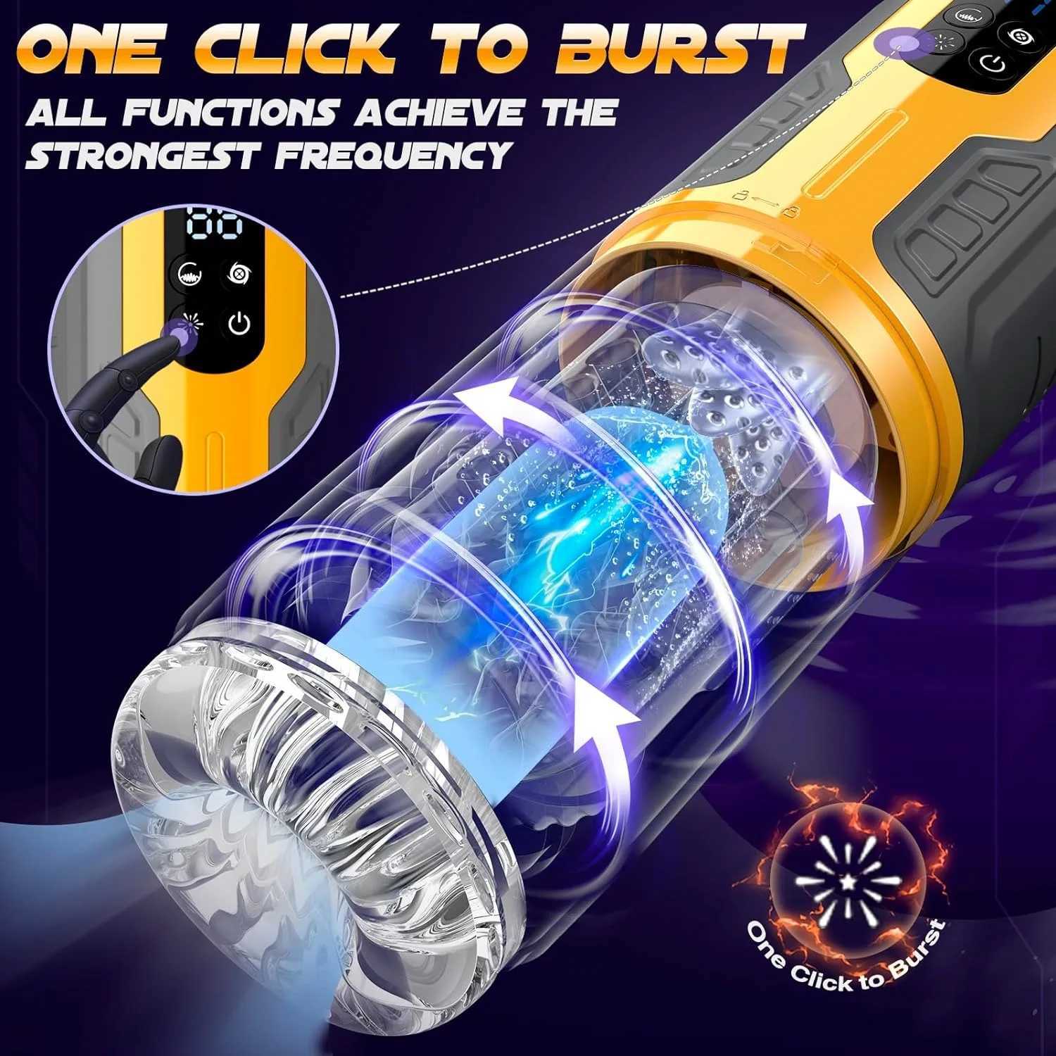 6-in-1 male sex machine penis pump vibration stimulation rotating tongue licking one click burst mode LCD display male masturbationXJ250319