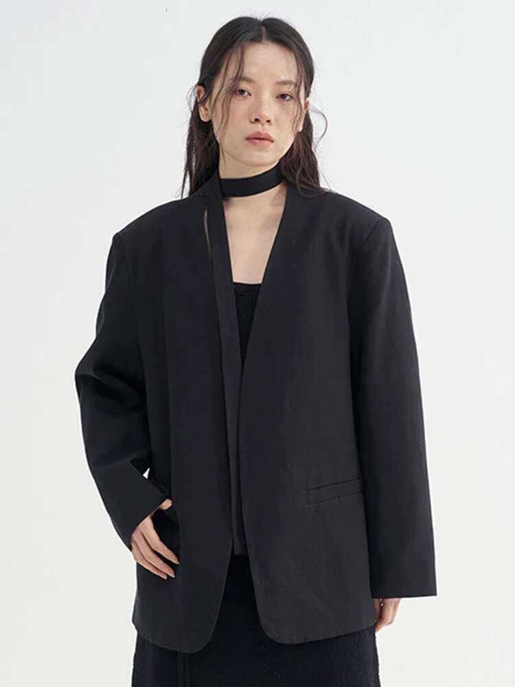 Women Gray Lace Up Ribbon Elegant Blazer V-Neck Long Sleeve New Casual Jacket Fashion Tide Spring Autumn 2025 A568