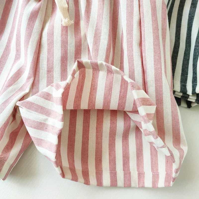 Spring and summer boys striped loose pants baby girls retro casual linen cotton Halan pants childrens lace up pants childrens clothingT250318