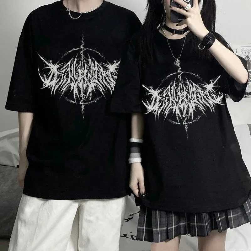 Mens and womens T-shirt 90s retro hip-hop streetwear Kawaii fashion casual top mens T-shirt lightning letter printing Y2K gothic punkT250318