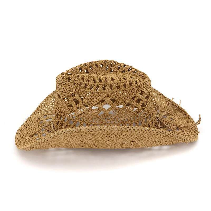 Fashion Hollowed Handmade Cowboy Straw Hat Women Men Summer Outdoor Travel Beach Hats Unisex Solid Western Sunshade Cap