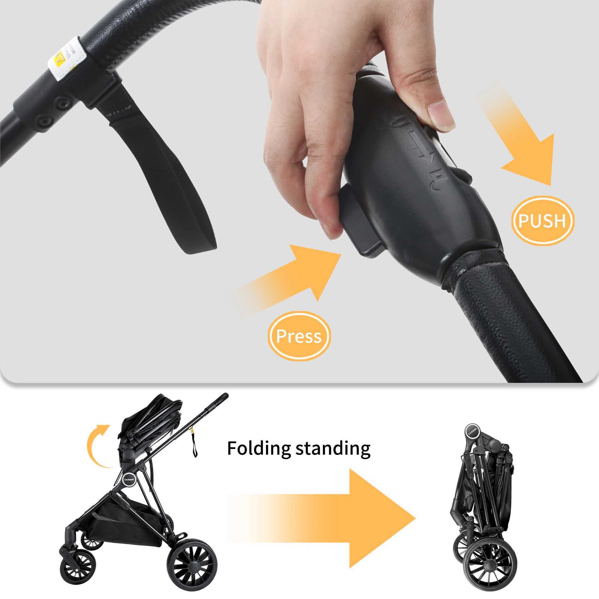 2-in-1 baby stroller foldable high landscape Pram push chair adjustable handle additional storage space seat detachable foot pad Z250319