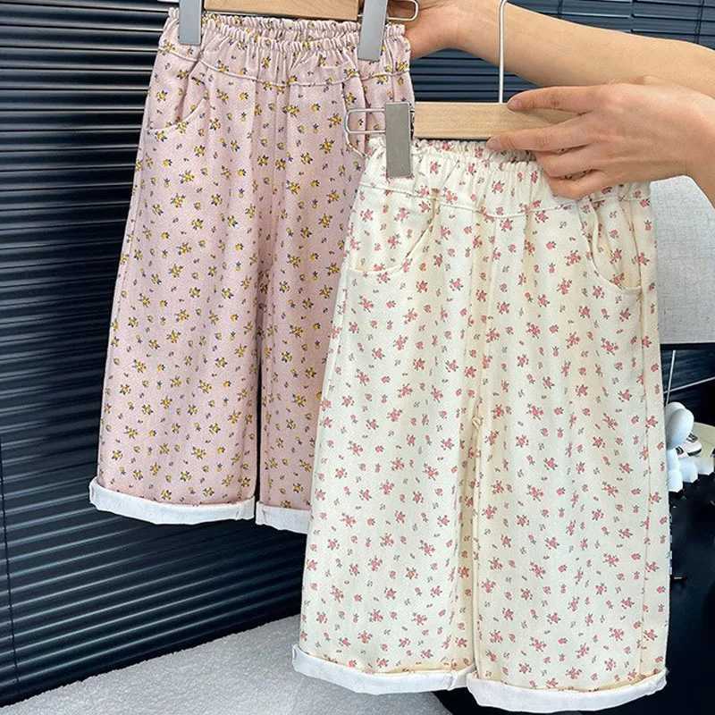 Girls Spring Autumn Fashion Floral Cotton Pants Simple Versatile Children Casual Trousers Soft Breathable Kids Straight Leg PantT250318