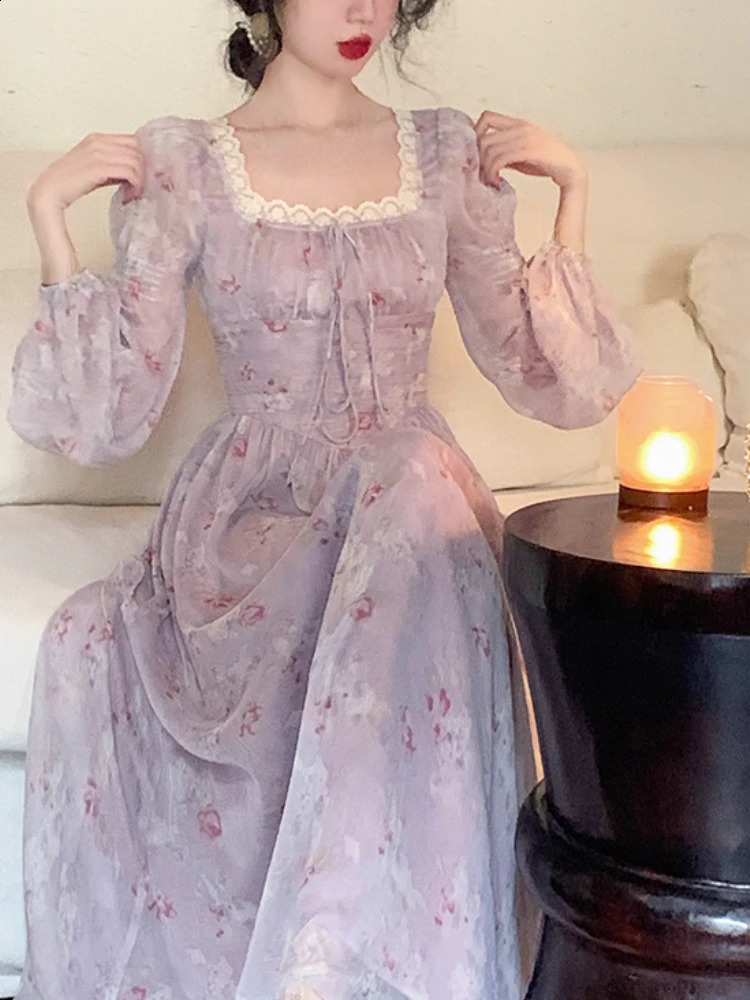 2025 Summer Elegant Fairy Midi Dress Women Causal Long Sleeve Vintage Party Dress Female Ruffles One Piece Dress Korean Chic Y2k 250319